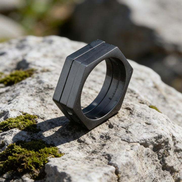 WorldNorse Minimalist Hexagon Band Ring - Black - US 14 - image 8