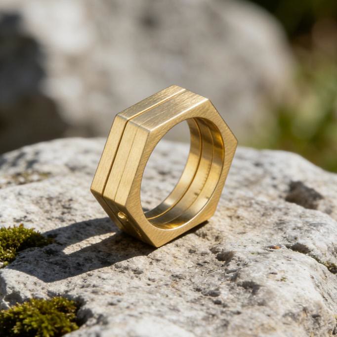 WorldNorse Minimalist Hexagon Band Ring - Gold - US 14 - image 9