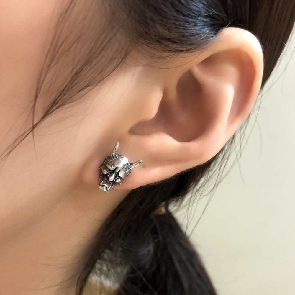 WorldNorse Handcrafted 925 Silver Hannya Mask Antiqued Earrings - image 6
