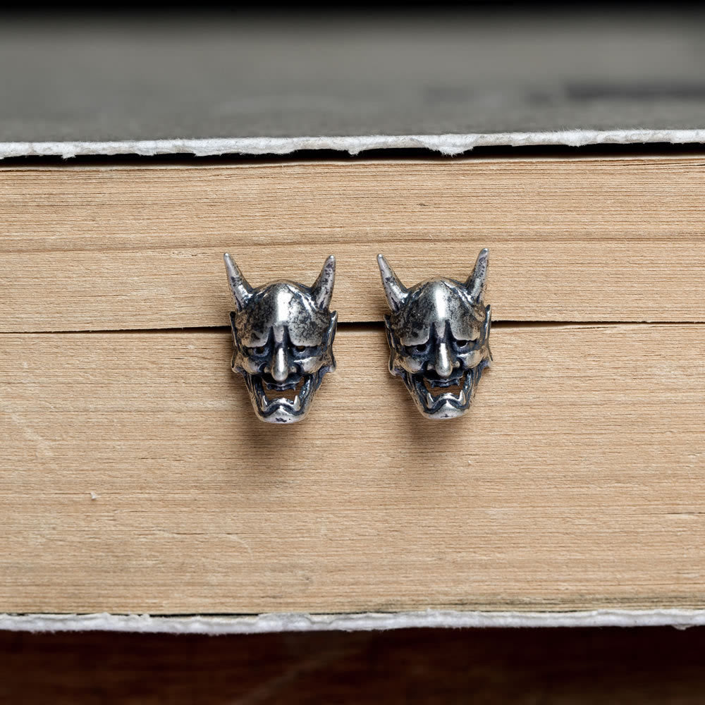 WorldNorse Handcrafted 925 Silver Hannya Mask Antiqued Earrings - image 2