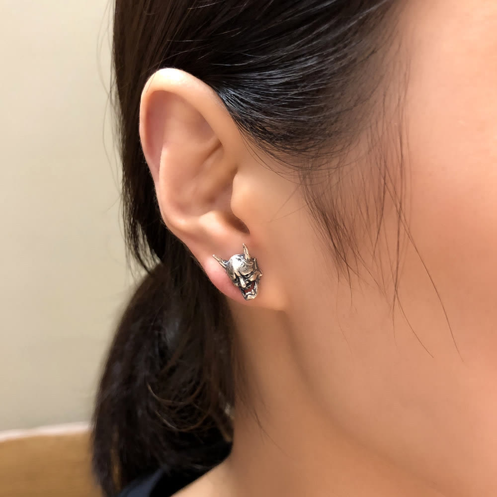 WorldNorse Handcrafted 925 Silver Hannya Mask Antiqued Earrings - image 1