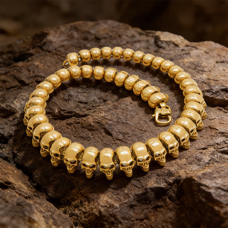 WorldNorse Viking Skull Warrior Link Stack Bracelet / Necklace - Gold Necklace#65cm - image 12