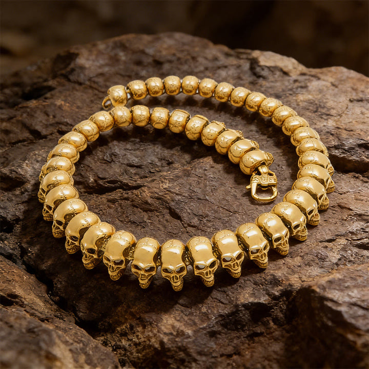 WorldNorse Viking Skull Warrior Link Stack Bracelet / Necklace - Gold Necklace#65cm - image 12