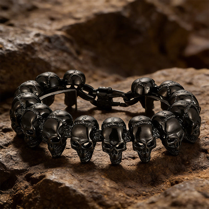 WorldNorse Viking Skull Warrior Link Stack Bracelet / Necklace - Black Bracelet#21.5cm - image 5