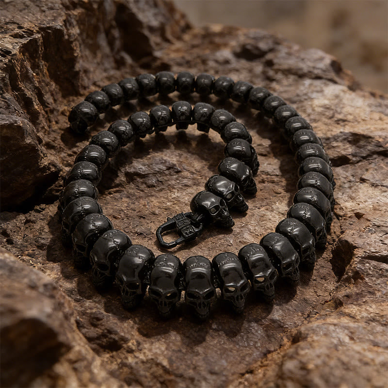 WorldNorse Viking Skull Warrior Link Stack Bracelet / Necklace - Black Necklace#65cm - image 10