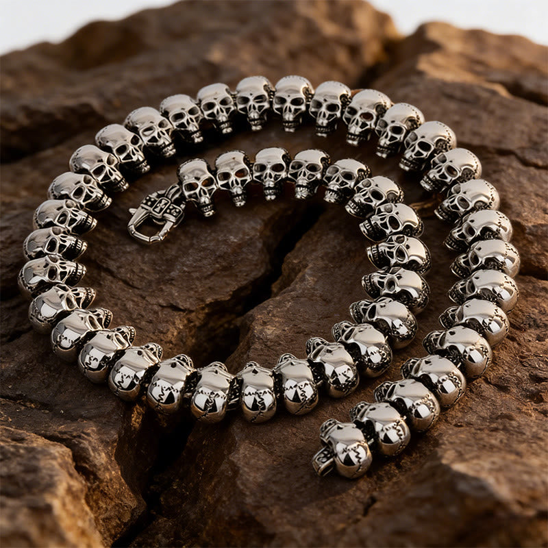 WorldNorse Viking Skull Warrior Link Stack Bracelet / Necklace - Silver Necklace#60cm - image 7