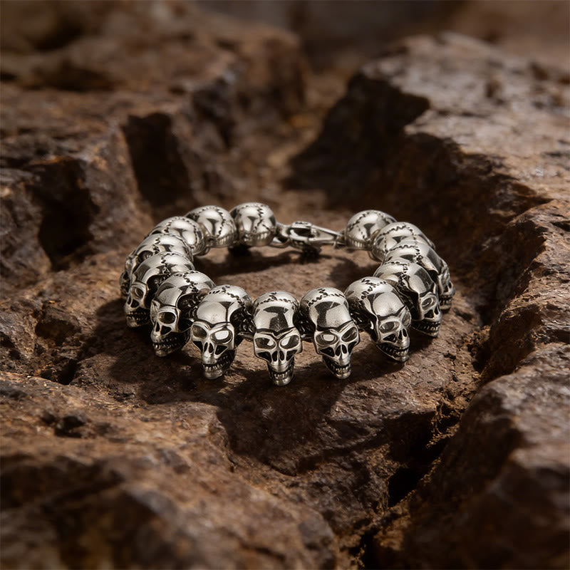 WorldNorse Viking Skull Warrior Link Stack Bracelet / Necklace - Silver Bracelet#22cm - image 0
