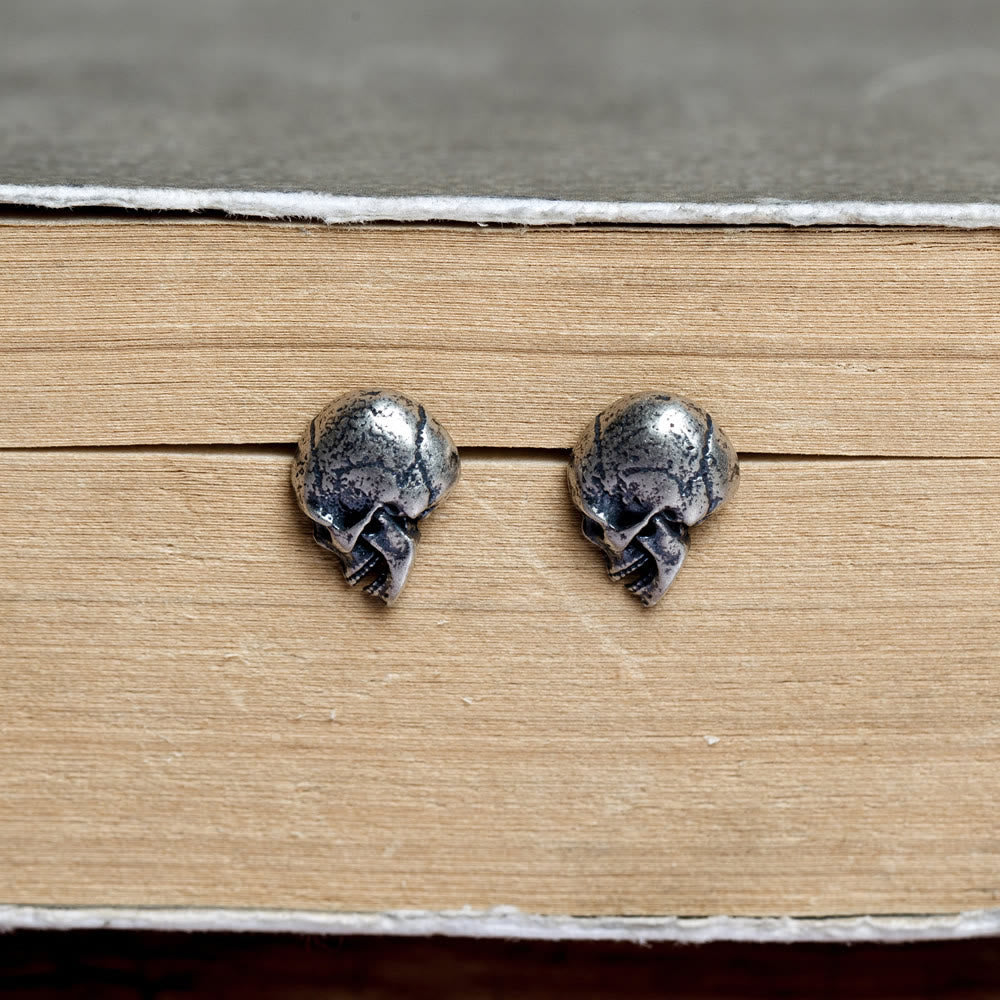 WorldNorse Handcrafted 925 Silver Skull Textured Earrings - image 2