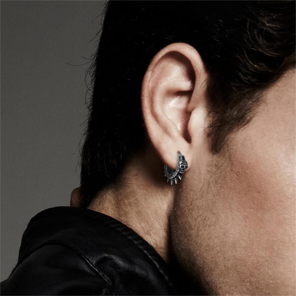 WorldNorse Viking Thorned Skull Huggie Earrings - image 3