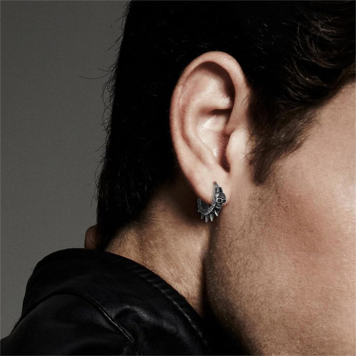 WorldNorse Viking Thorned Skull Huggie Earrings - image 3