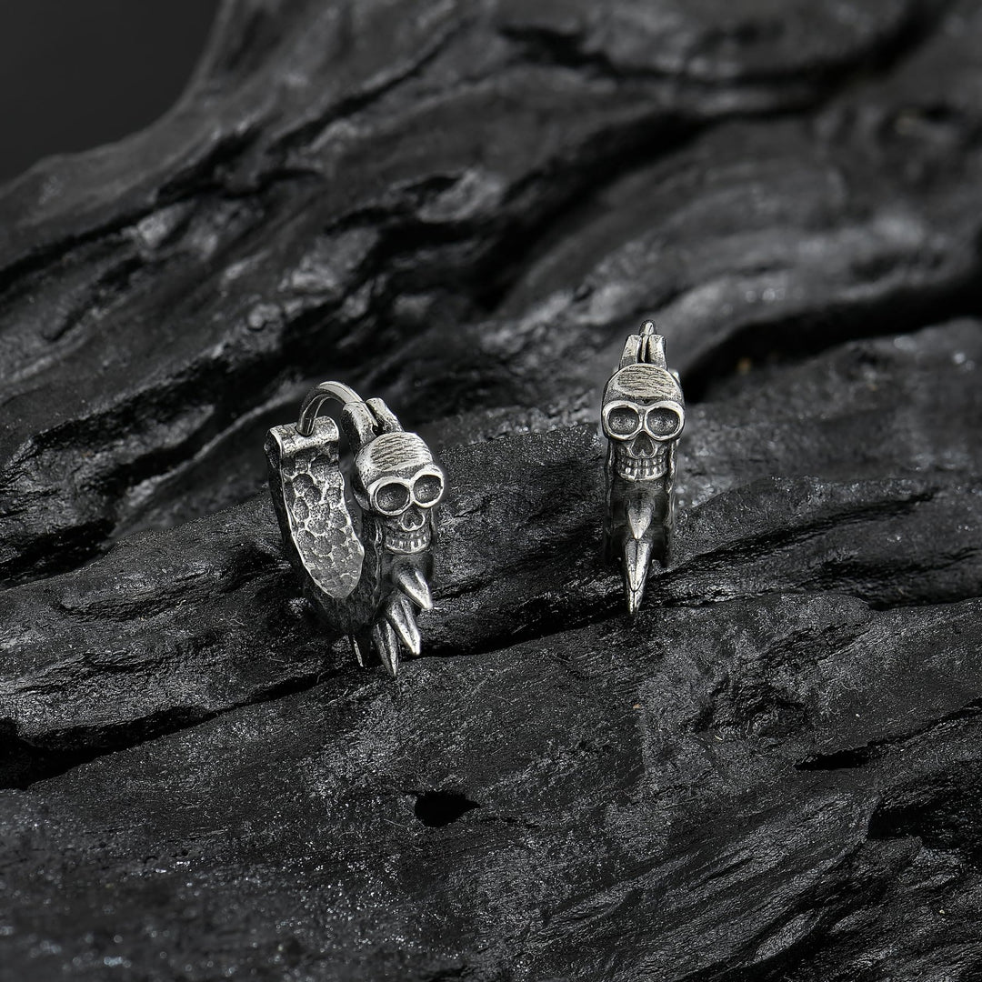 WorldNorse Viking Thorned Skull Huggie Earrings - image 2