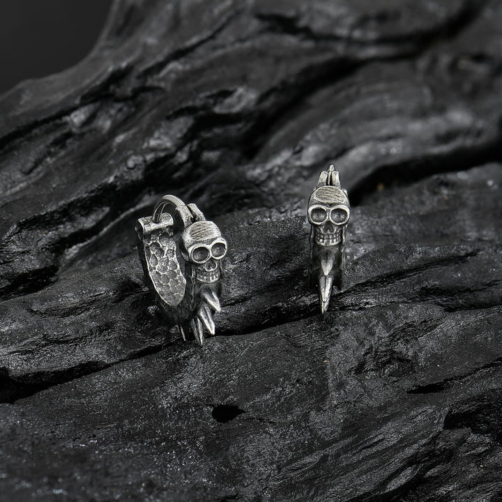WorldNorse Viking Thorned Skull Huggie Earrings - image 2
