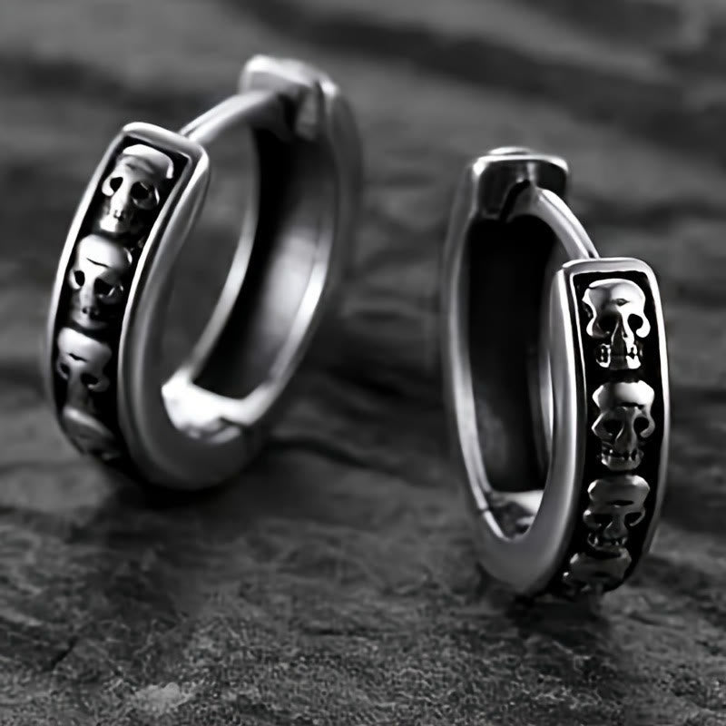 WorldNorse Viking Skull Row Huggie Earrings - Skull - image 0