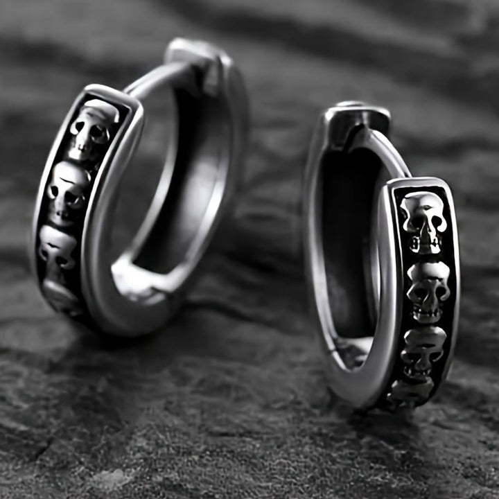 WorldNorse Viking Skull Row Huggie Earrings - Skull - image 0
