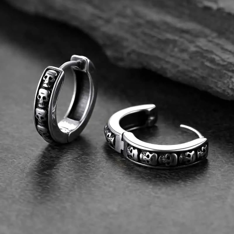 WorldNorse Viking Skull Row Huggie Earrings - image 2
