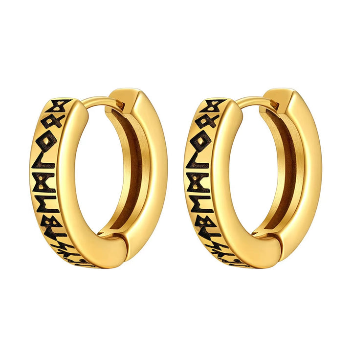 WorldNorse Norse Rune Carved Hoop Earrings - Gold - image 4