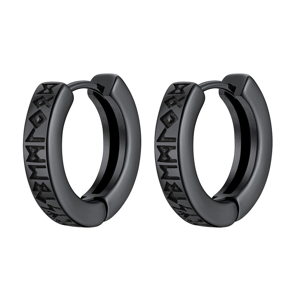 WorldNorse Norse Rune Carved Hoop Earrings - Black - image 0