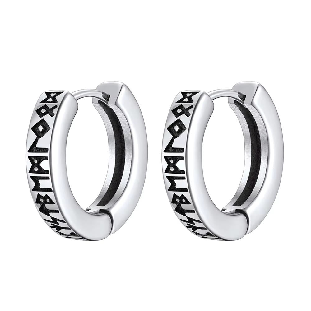 WorldNorse Norse Rune Carved Hoop Earrings - Silver - image 2