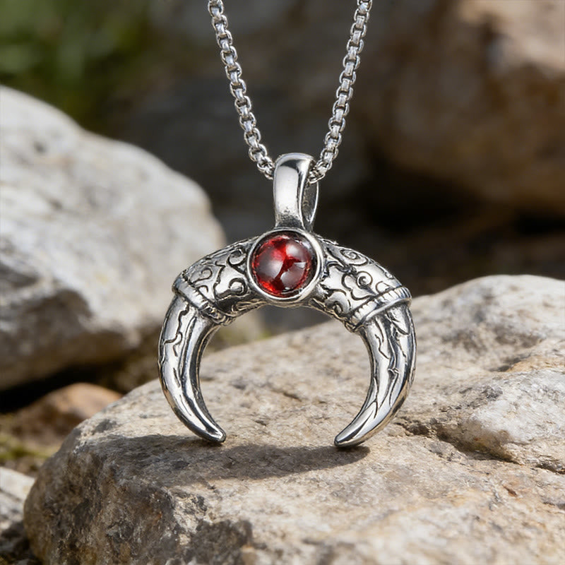 WorldNorse Crescent Twin Tusk Garnet Necklace - image 2