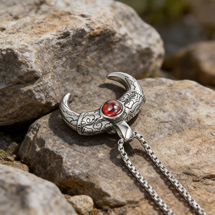 WorldNorse Crescent Twin Tusk Garnet Necklace - image 3
