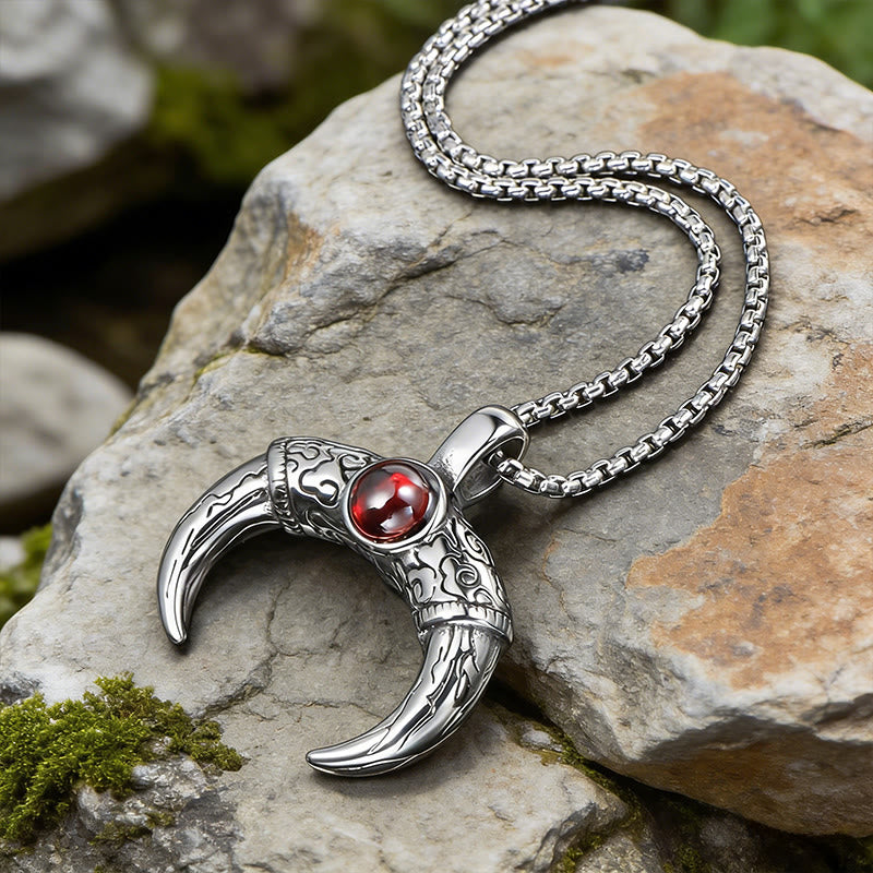 WorldNorse Crescent Twin Tusk Garnet Necklace - Horn - image 0