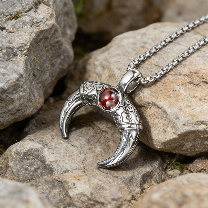 WorldNorse Crescent Twin Tusk Garnet Necklace - image 4