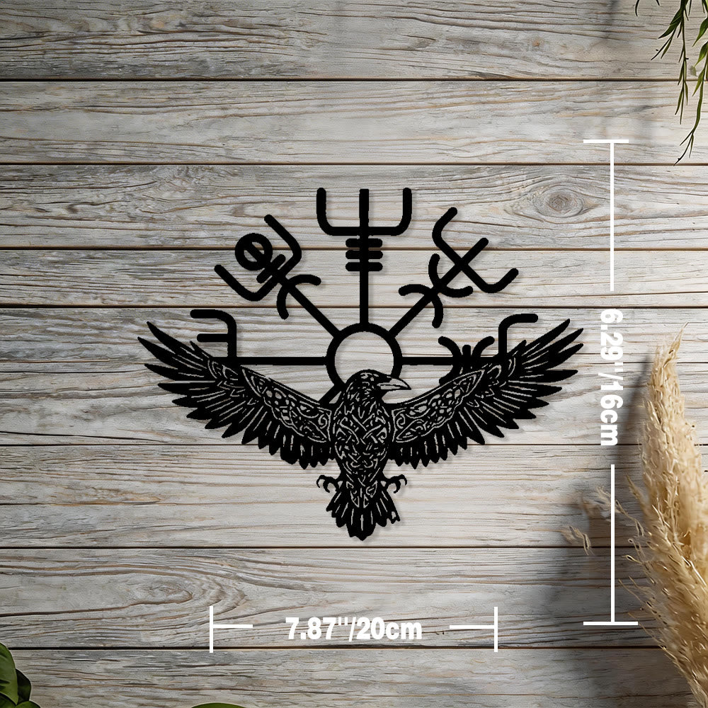 WorldNorse Raven Vegvisir Celtic Knot Metal Wall Decor - Black - 7.87''*6.29''/20*16cm - image 1