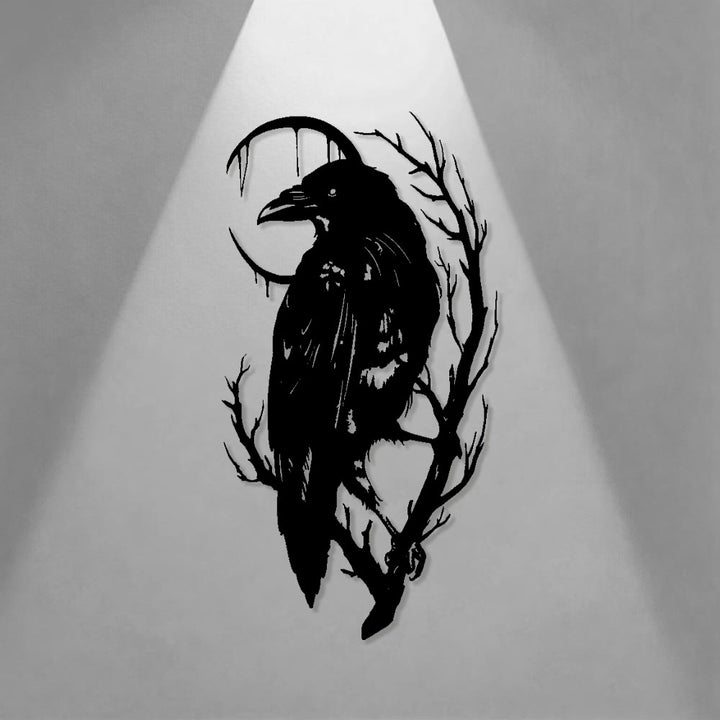 WorldNorse Viking Raven Crescent Branch Metal Wall Decor - image 0