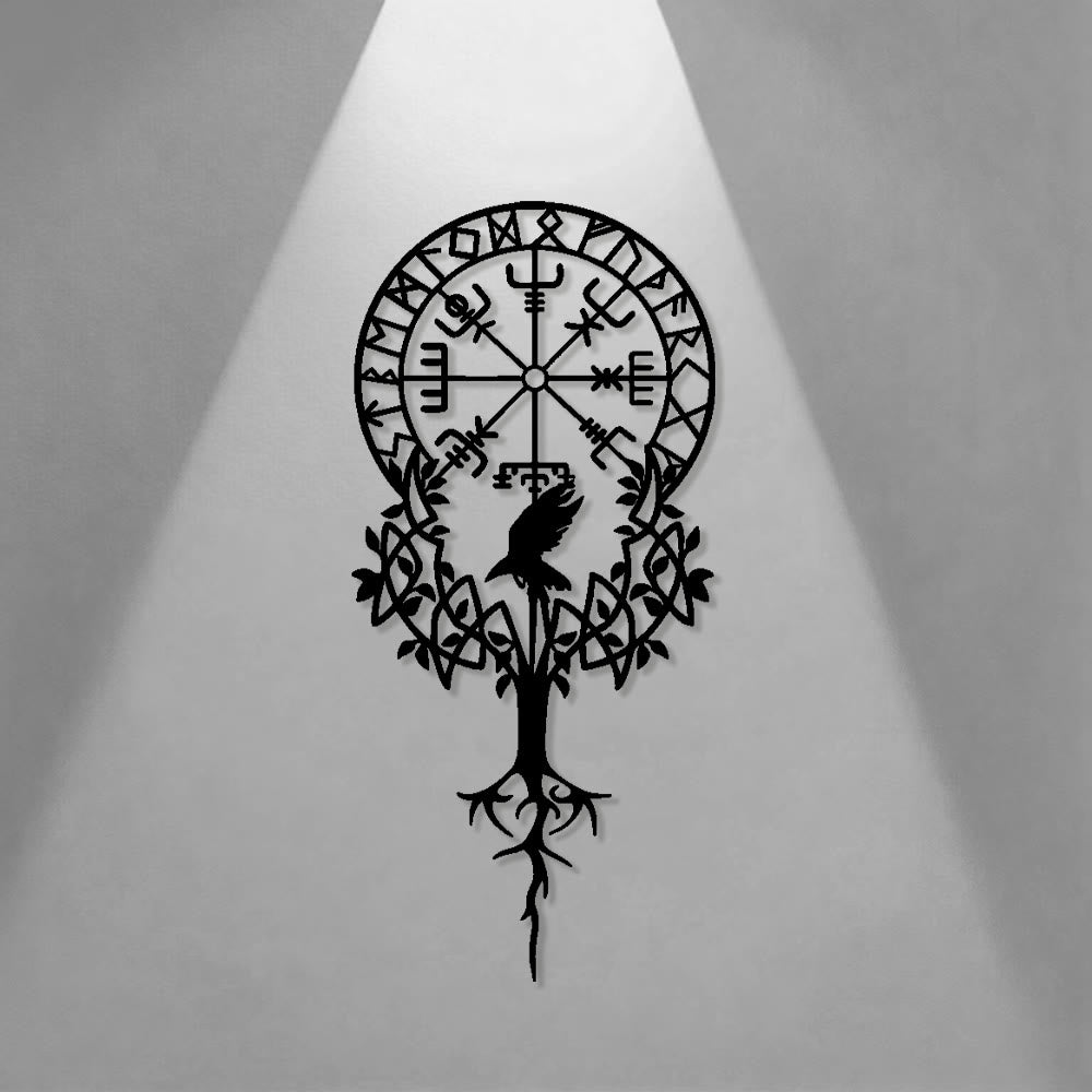 WorldNorse Viking Vegvisir Raven Yggdrasil Metal Wall Decor - image 0