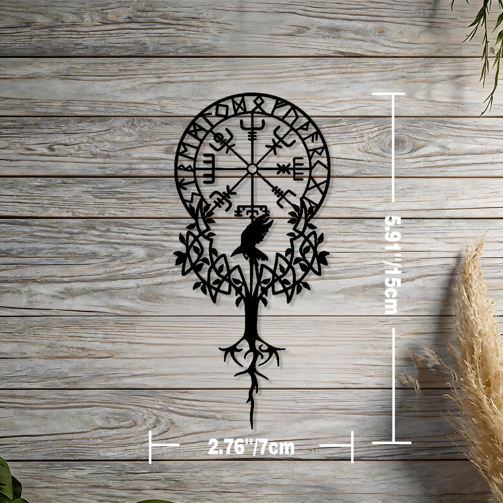 WorldNorse Viking Vegvisir Raven Yggdrasil Metal Wall Decor - Black - 2.76''*5.91''/7*15cm - image 1