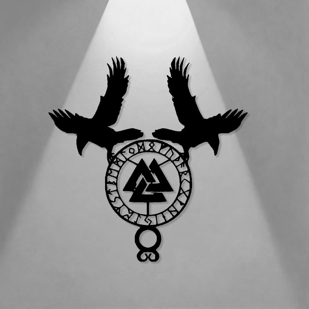WorldNorse Viking Valknut Twin Ravens Rune Metal Wall Decor - image 0
