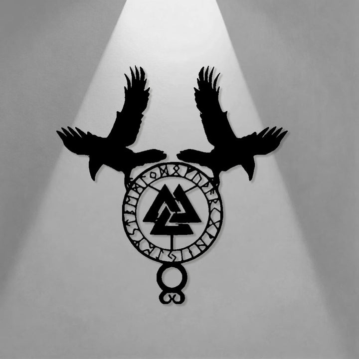 WorldNorse Viking Valknut Twin Ravens Rune Metal Wall Decor - image 0