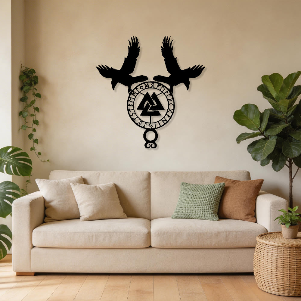 WorldNorse Viking Valknut Twin Ravens Rune Metal Wall Decor - image 5