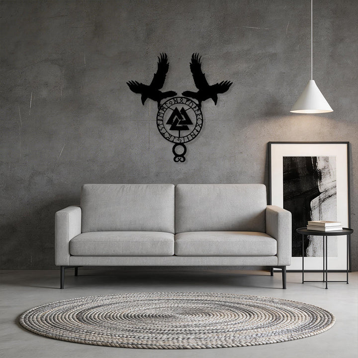 WorldNorse Viking Valknut Twin Ravens Rune Metal Wall Decor - image 6