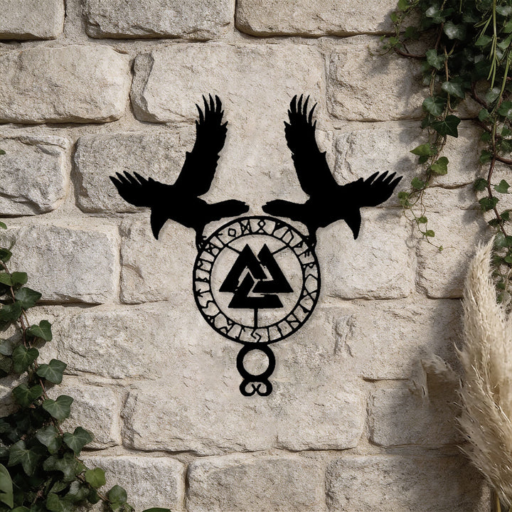 WorldNorse Viking Valknut Twin Ravens Rune Metal Wall Decor - image 4