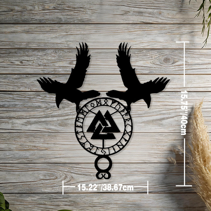 WorldNorse Viking Valknut Twin Ravens Rune Metal Wall Decor - Black - 15.22''*15.75''/38.67*40cm - image 2