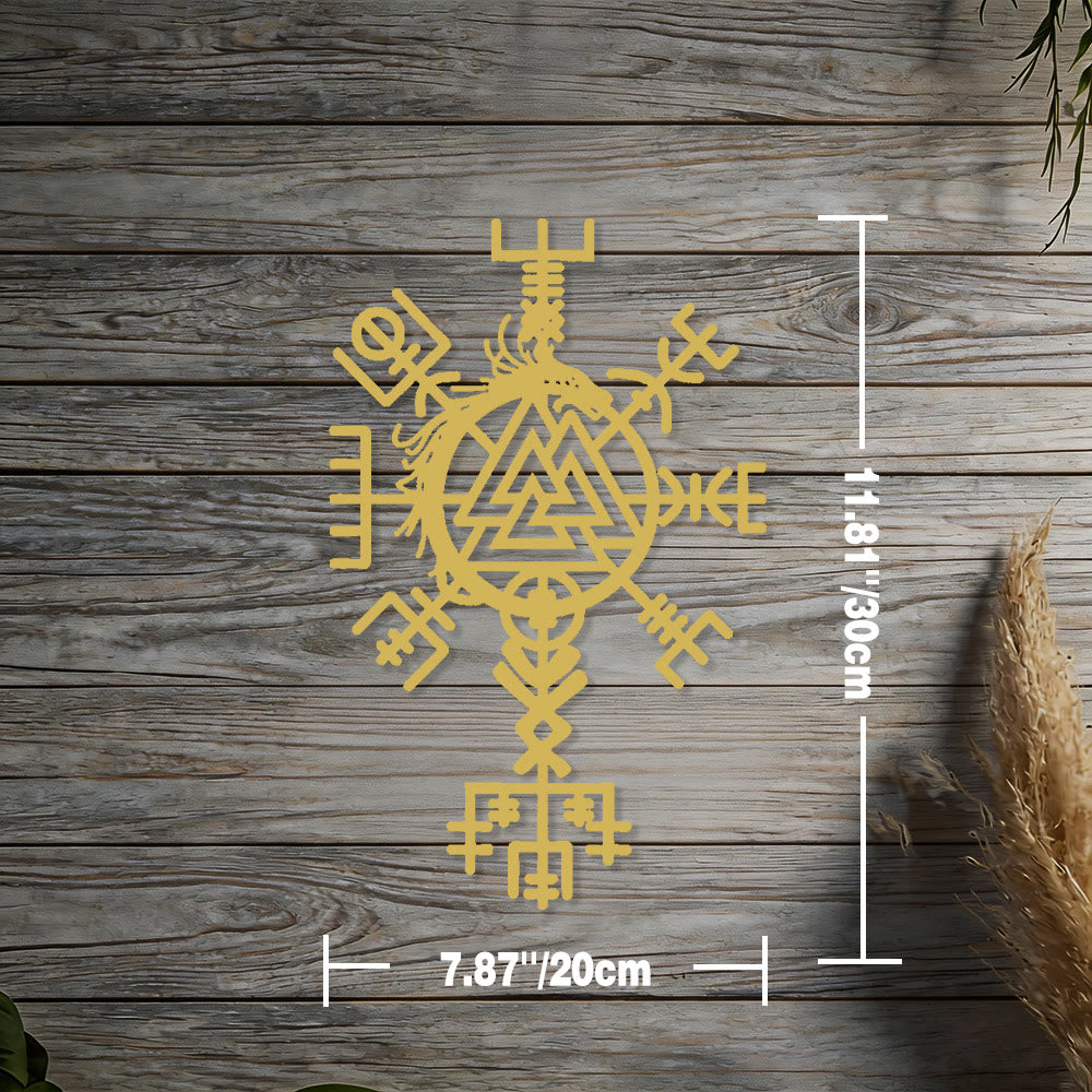 WorldNorse Viking Vegvisir Valknut Jormungandr Metal Wall Decor - Gold - 11.81''*7.87''/30*20cm - image 2