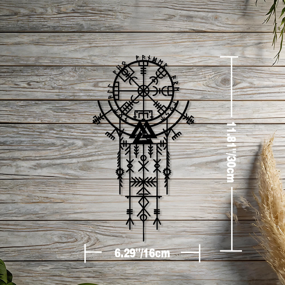 WorldNorse Norse Rune Compass Valknut Talisman Metal Wall Decor - Black - 6.29''*11.81''/16*30cm - image 2