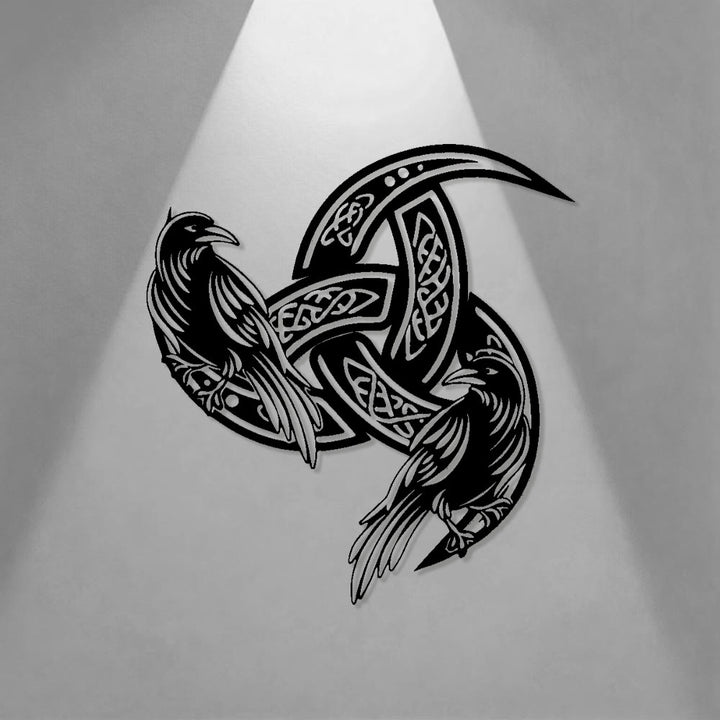 WorldNorse Viking Horned Twin Ravens Celtic Knot Metal Wall Decor - image 0