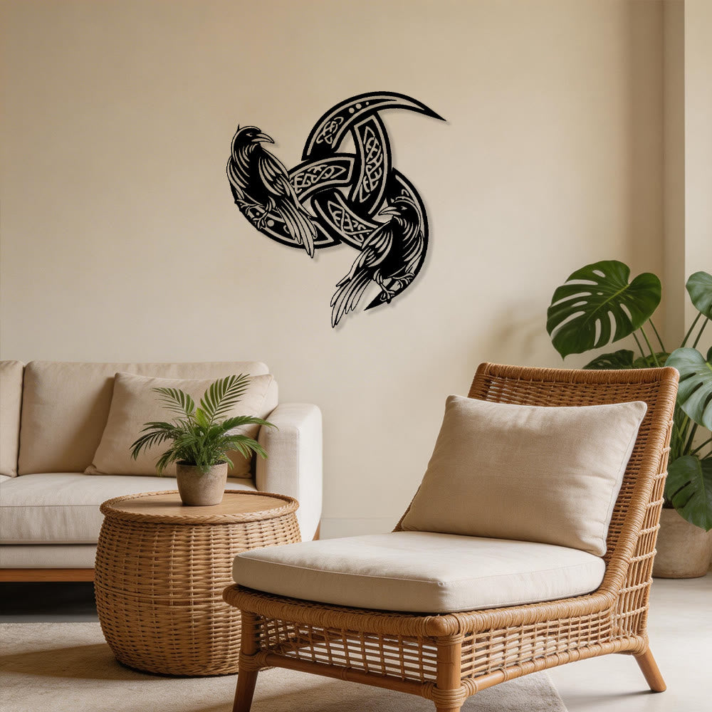 WorldNorse Viking Horned Twin Ravens Celtic Knot Metal Wall Decor - image 5
