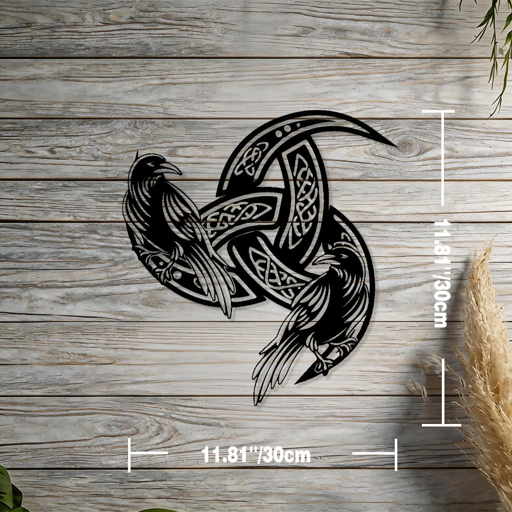 WorldNorse Viking Horned Twin Ravens Celtic Knot Metal Wall Decor - Black - 11.81''*11.81''/30*30cm - image 1