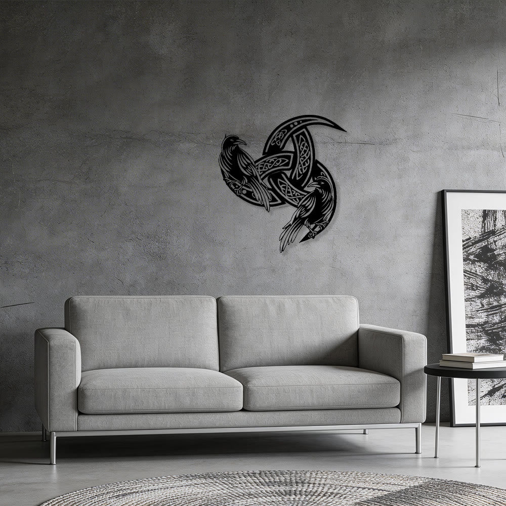 WorldNorse Viking Horned Twin Ravens Celtic Knot Metal Wall Decor - image 6