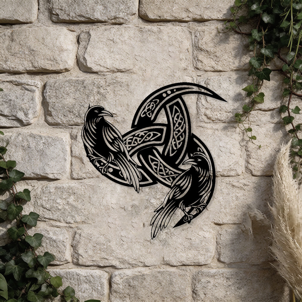 WorldNorse Viking Horned Twin Ravens Celtic Knot Metal Wall Decor - image 4