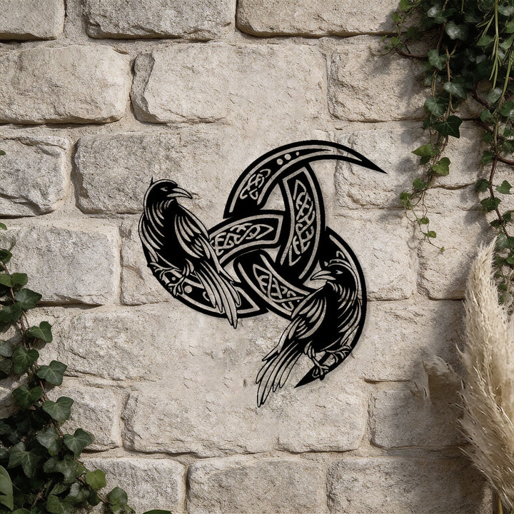 WorldNorse Viking Horned Twin Ravens Celtic Knot Metal Wall Decor - image 4