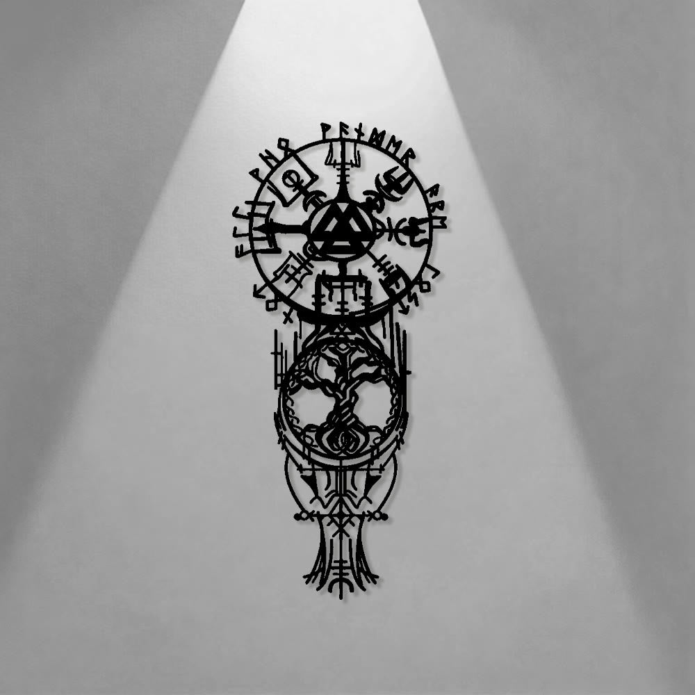 WorldNorse Vegvisir Valknut Yggdrasil Totem Metal Wall Decor - image 0
