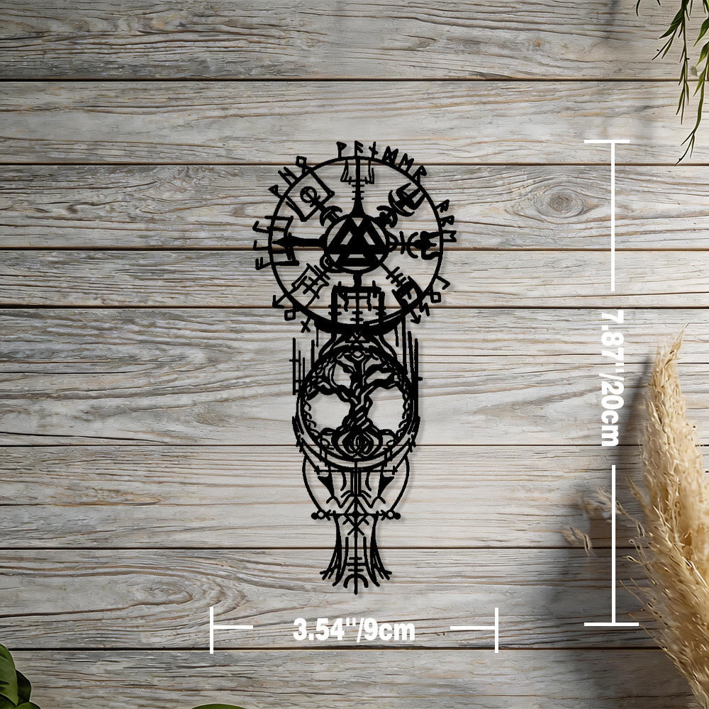 WorldNorse Vegvisir Valknut Yggdrasil Totem Metal Wall Decor - Black - 7.87''*3.54''/20*9cm - image 1