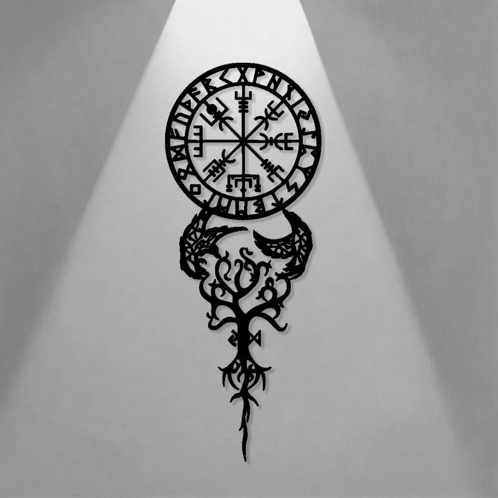 WorldNorse Odinic Compass Raven Yggdrasil Rune Metal Wall Decor - image 0