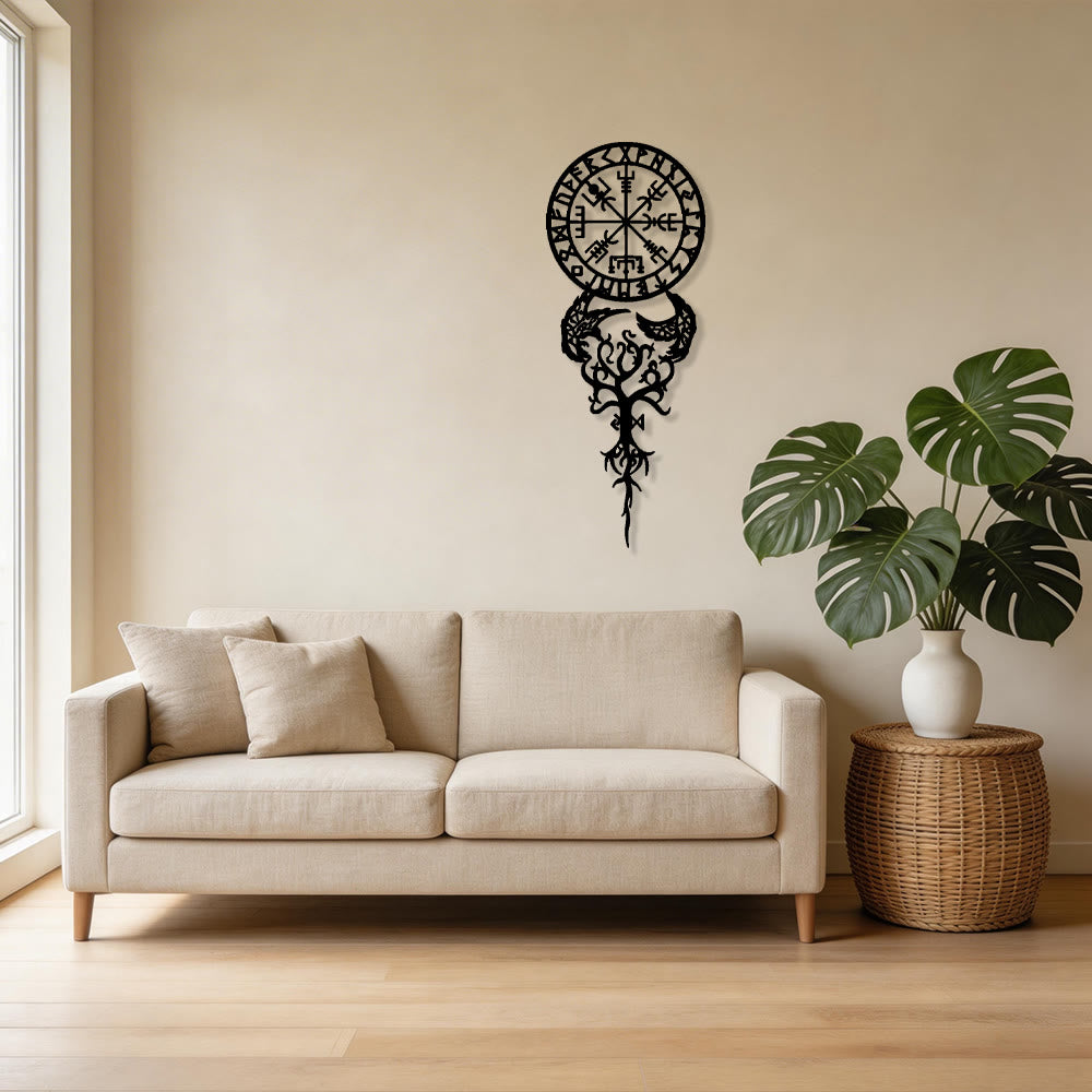 WorldNorse Odinic Compass Raven Yggdrasil Rune Metal Wall Decor - image 4