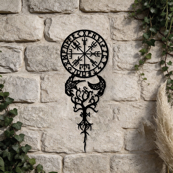 WorldNorse Odinic Compass Raven Yggdrasil Rune Metal Wall Decor - image 3