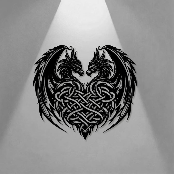WorldNorse Twin Dragons Celtic Knot Heart Metal Wall Decor - image 0